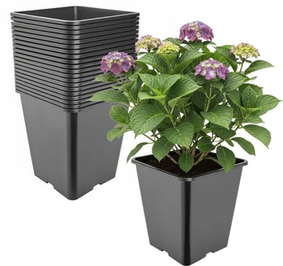 Garronda Set van 20 hoge vierkante kunststof kweekpotten met drainagegaten voor tuin (Zwart, 25 x 25 x 26 cm (11L)) GD-KW-HS