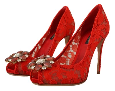 Dolce & Gabbana Rode Taormina Kanten Kristallen Hakken Dames Pumps