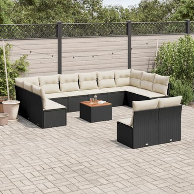 vidaXL - 13-delige - Loungeset - met - kussens - poly - rattan - zwart
