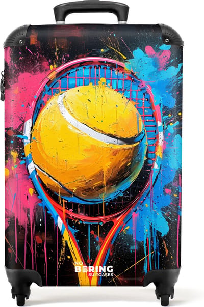 NoBoringSuitcases.com® - Handbagage koffer lichtgewicht - Reiskoffer trolley - Graffiti tennis racket met bal - Rolkoffer met wieltjes - Past binnen 55x40x20 en 55x35x25