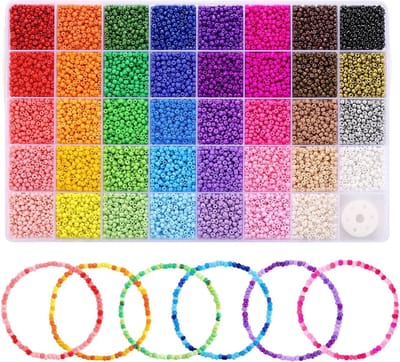 Kralen om te rijgen, 3 mm, 39 kleuren, rocailles-kralen, kleurrijke knutselkralen, sieradenkralen met elastisch koord