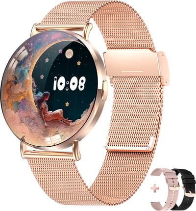 Bizoule Smartwatch Lunita - AMOLED - Rosé-Goud - 41mm - Horloge met Belfunctie - Stappenteller - Android en iOS