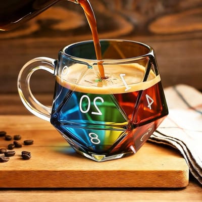 Koffiemok met Polyhedrale Dobbelstenen, D20 Design, Leuke Cadeaus voor RPG Fans en Spelers, Perfect voor Vaderdag en Gamer Vrienden