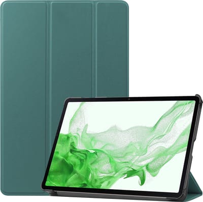 Hoesje Geschikt voor Samsung Galaxy Tab S9 - Dun & Stevig - Trifold Bookcase - Hard Cover Case - Met Uitsparing Geschikt voor S Pen - Hardcover Book - Tablet Hoes - Donkergroen