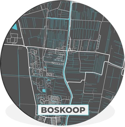 Wandcirkel Kaart - Muurdecoratie Plattegrond - Interieur Aankleden - Robuust Dibond Materiaal - 60x60 cm - Blauw Detail
