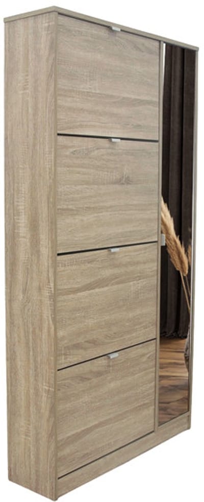 Schoenenkast 'Marcel' 4 laden en 1 spiegeldeur Decor Sonoma H 159 x B 85 x D 24 cm