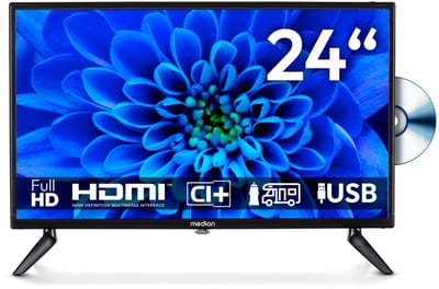 MEDION 59.9 cm 24" Full HD TV met DVD speler perfect voor camping camper vrachtwagen tuin 12V auto adapter Triple Tuner HDMI USB, MD824001