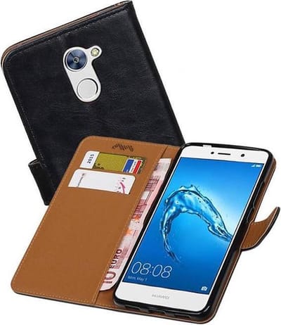 Zakelijke Book Case Telefoonhoesje Geschikt voor de Huawei Y7 / Y7 Prime - Portemonnee Hoesje - Pasjeshouder Wallet Case - Zwart