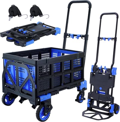 Opvouwbare Steekwagen 2 in 1 met Mand - 350 lbs Capaciteit - Handige Dolly Kar met Wielen