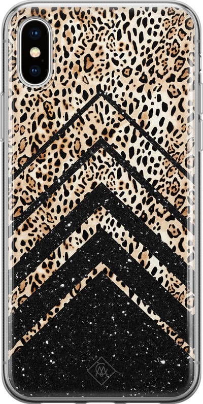 Casimoda® hoesje - Geschikt voor iPhone Xs - Chevron Luipaard - Siliconen/TPU telefoonhoesje - Backcover - Luipaardprint - Geel