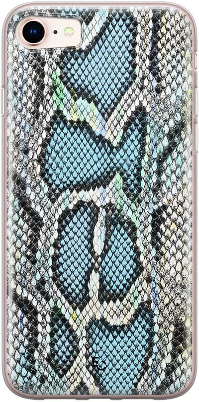 Hoesje geschikt voor iPhone SE (2020) - Slangenprint - Soft Case - TPU - Slangenprint - Blauw - ELLECHIQ