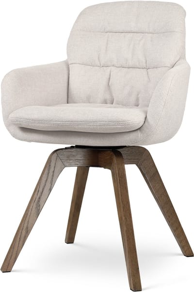 Nolon Noor-Mia draaibare Eetkamerstoel beige - walnoot houten onderstel - japandi - armleuning - elegant