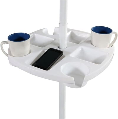 Strandparaplutafel - Dienblad - Buiten Zitten - 4 Bekerhouders - 43.2x43.2x5.1cm - Wit