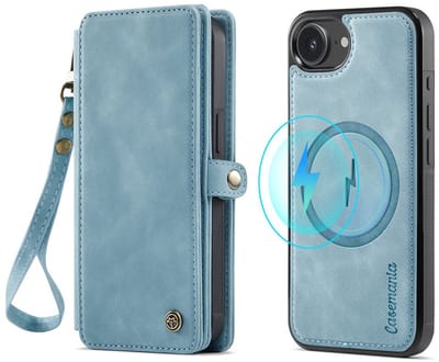 CaseMania Bookcase hoesje geschikt voor iPhone 17e/16e - Effen Aqua - Kunstleer - XXL Bergruimte - Portemonnee met 10 Vakjes voor Pasjes