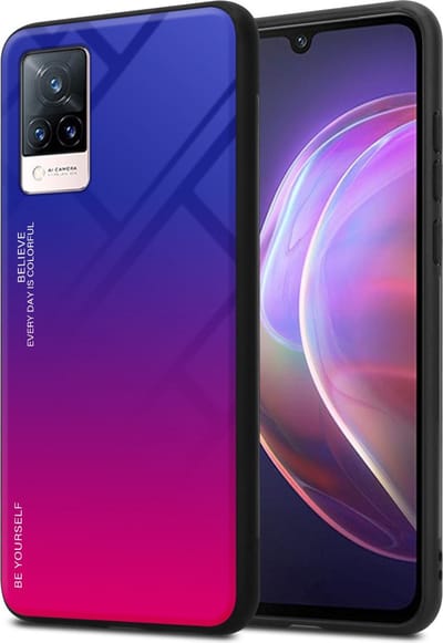 Cadorabo Hoesje geschikt voor Vivo V21 4G / 5G in PAARS - ROOD - Tweekleurige beschermhoes van TPU-silicone Case Cover en achterzijde van gehard glas
