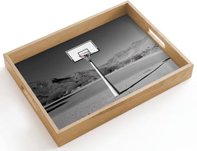 Dienblad hout 40x30 cm - Schootdienblad - Basketbalpaal - Landschap - Zand - Wit - Borrelplank rechthoek - Plateau dienbladen