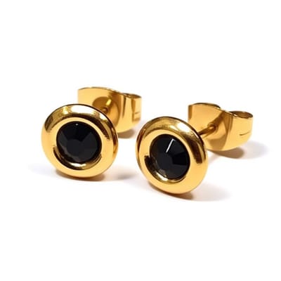 Aramat Jewels | Oorbellen | Zwarte Kristal Oorbellen goudkleur - 8mm | | | |8mm | Staal | Kinderen, Volwassenen | Verkleurd niet