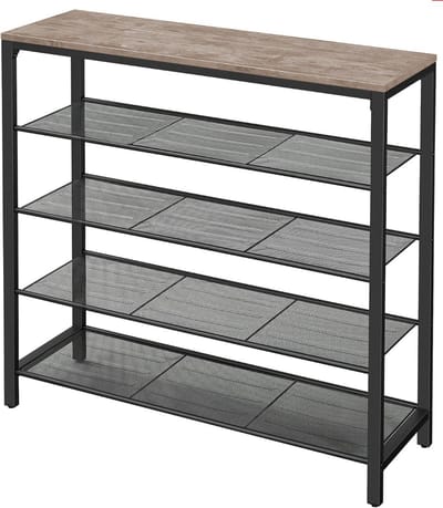 Hoppa! Vintage Metalen Schoenenrek | 4 Lagen | Grijs | Metaal | 90 x 30 x 93 cm (B x D x H)