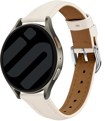 Strap -it Leren slimfit bandje Geschikt voor Samsung Galaxy Watch 7 (40/44mm) / Galaxy Watch 6 (Classic) / Galaxy Watch 5 (Pro) / Galaxy Watch 4 / Watch 3 / Watch FE / Polar Ignite 3-2 / Pacer / Unite / Huawei GT 3 / Huawei GT 2 - Lichtbeige