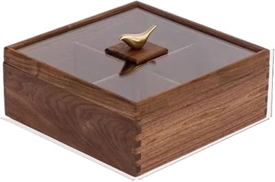 Oorbellen Sieradendoos - Juwelendoosje Opslag - Sieraden Opbergen - Glazen Deksel - 26x26x11 cm - Zwart Walnoot