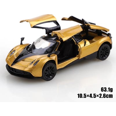 (Verpakt) 1/43 Schaal Gouden Pullback Racewagen, Die-Cast Metaal, Drie Deuren Die Openen. Prachtig Speelgoed voor Jongens, Mini Zak Speelgoedauto.