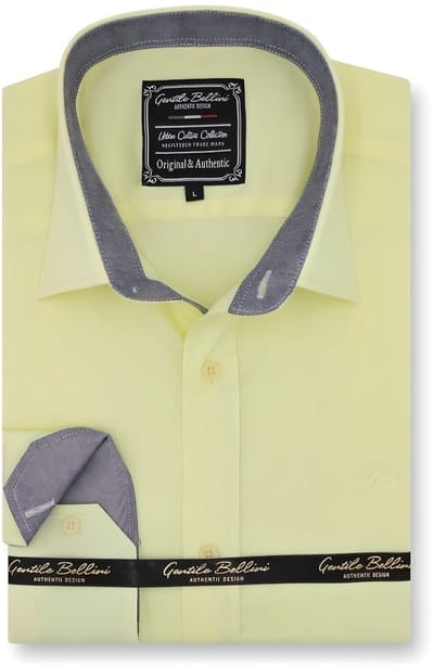 Heren Overhemden Lange Mouw - Slim Fit Overhemd Heren - Chambray Contrastbeleg - Blouse Heren Volwassenen - Geel