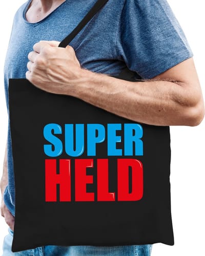 Super held cadeau tas zwart voor heren cadeau katoenen tas zwart voor heren - kado tas / tasje / shopper