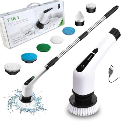 Elektrische schoonmaakborstel - Elektrische schrobborstel - Reinigingsborstel - Scrubber - 3 verstelbare lengtes - Oplaadbaar - Diverse opzetstukken
