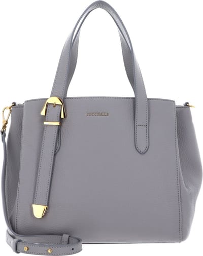 COCCINELLE Leren Handtas Schoudertas Coccinelle Gleen Handbag Grained Leather Light Grey Lichtgrijs