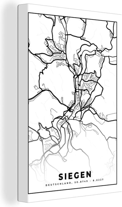 Canvas Schilderij Siegen - Plattegrond - Kaart - Stadskaart - 20x30 cm - Wanddecoratie