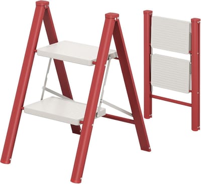 Trapladder - Vouwladder Keukenladder - Veilig Klussen - Antislip Treden - 2 Treden - Rood