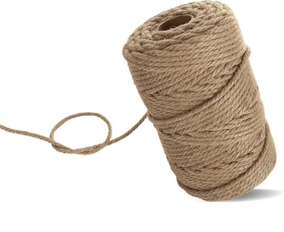 328 voet jute touw, 6 mm jute touw, 4-laags natuurlijk dik jute touw, 1/4 "Heavy Duty henneptouw voor kat krabpaal, doe-het-zelf kunstambachten, tuinieren bundel, woondecoratie, geschenkverpakking