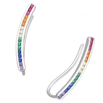 EAR IT UP - Oorklimmers - Regenboog - LGBTQ - Bar - Luxe kwaliteit - Ear climbers - Oorschuiven - Gerhodineerd zilver - Zirkonia - Railzetting - Ear crawlers - 23 x 2,5 mm - 1 paar