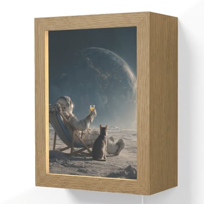 Wandlamp 15x20 cm - Oplaadbaar - Maan - Kat - Astronaut - Ruimte - Wandlampen binnen woonkamer - Slaapkamer lamp met kabel - Decoratieve nachtlamp - Vloerlamp snoer