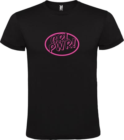 Zwart t-shirt met 'Girl Power / GRL PWR' print Roze Maat XS
