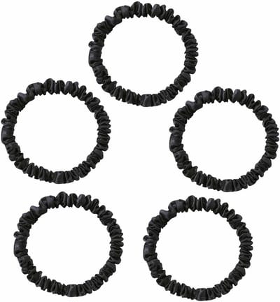 Luxueuze Scrunchies van 100% Pure 22 Momme Mulberry Zijde - Haarvriendelijke Elastische Set van 5 Zwart