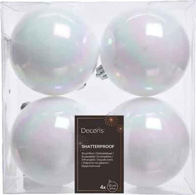 Decoris Kerstballen - 4x st - wit parelmoer - 10 cm - kunststof - kerstversiering