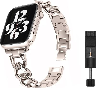 MY PROTECT - Luxe Metalen Chain Bandje - Geschikt Voor Apple Watch Bandje - Series 1/2/3/4/5/6/7/8/9/10/SE/Ultra - 44mm - 45mm - 46mm - 49mm - Starlight