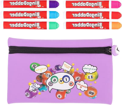 Bingo Dabber Set - Opbergtas met Dabbers - Spelavond Organiseren - Druppelvrije Markers - 6 Stuks - Paars