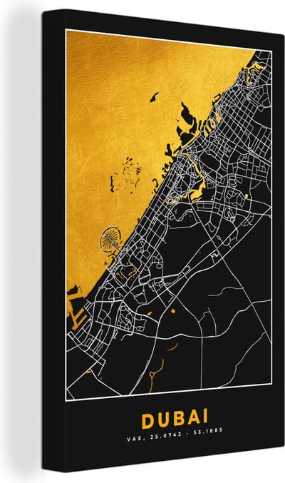 Canvas Schilderij Goud - Stadskaart - Plattegrond - Dubai - Kaart - 20x30 cm - Wanddecoratie