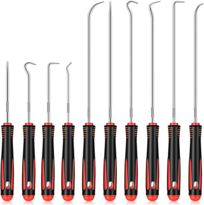 Precisie Haak Set - Olie Ring Gereedschap - Onderdelen Verwijderen - Ergonomische Handgreep - 10 Delig - Rood