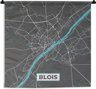 Wandkleed - Wanddoek - Blois - Frankrijk - Stadskaart - Kaart - Plattegrond - 180x180 cm - Wandtapijt
