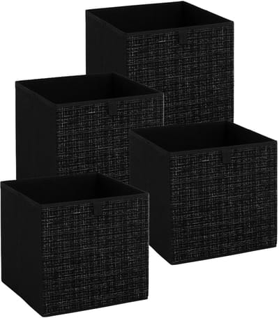 5Five Opbergbox kastmand - 4x - zwart/tweed - 31 x 31 x 31 cm - opbergers/kastmanden