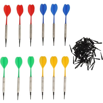 Lot de 12 fléchettes à pointe souple pour débutants, jeu de fléchettes d'intérieur professionnel en plastique avec 100 pointes de fléchettes pour