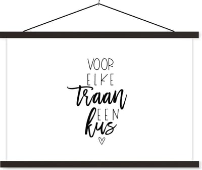 Posterhanger incl. Poster 60x40 cm - Schoolplaat - Beterschap - Spreuken - Kus - Textielposter - Zwarte latten