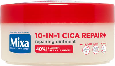 Mixa 10-in-1 Cica Repair+ Ointment herstelondersteunende zalf - Voor een ruwe, droge, gebarsten huid - Verrijkt met glycerine, urea, & allantoïne - 150ml