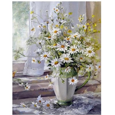 Diamant schilderij witte margriet bloemen borduurwerk volledige ronde diamant mozaïek foto kunst muursticker 20X30CM gray
