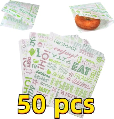 Rainbecom - 50 Stuks - 19 x 17 cm - Hamburger Zakje Papier - Vetvrij Papier - Papieren Zak voor Sandwiches - Groen