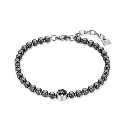 Twice As Nice Armband in edelstaal, grijze kubussen, levensboom 21cm