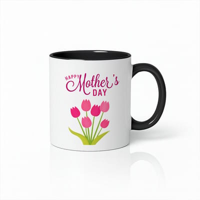 Moederdag Mok Zwart en Wit - Roze Tulpen Ontwerp - Uniek Cadeau voor Mama - Keramische Beker
